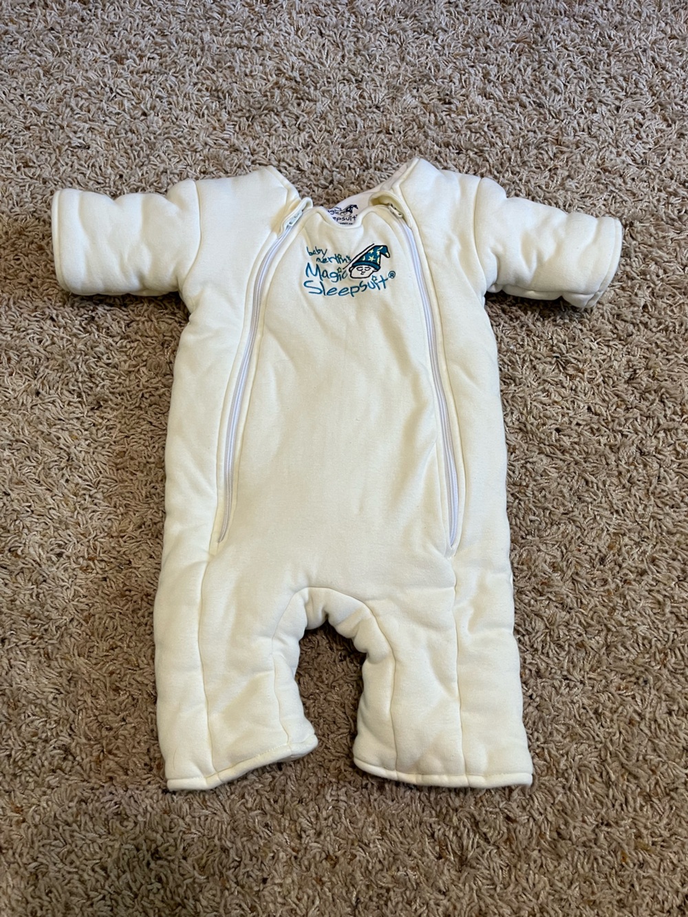 Baby Merlin's Magic Sleepsuit Double Zipper Cotton Ivory/Off White Size Lg 3-6MO